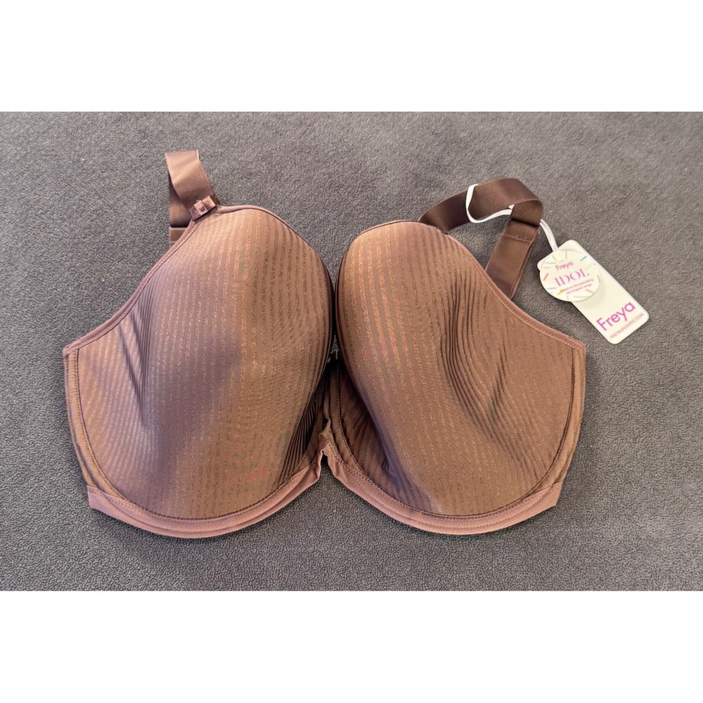 NWT Freya Idol Moulded Balcony Bra Coffee Brown Pinstripe 34H UK 34K US